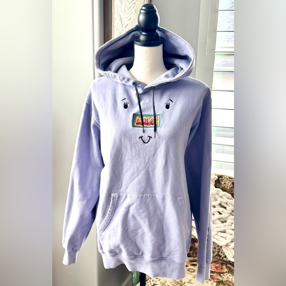 Teddy Fresh Lavender Hoodie Graphic Face Sleeve Cozy Pullover size XL